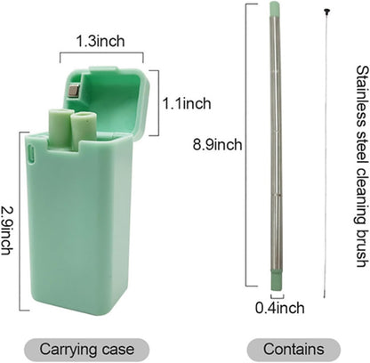 Foldable Straw with Storage Box, Reusable Folding Stainless Steel Straw, Portable Collapsible Set with Silicone Tip and Cleaner Brush for Travel Home Work(white)