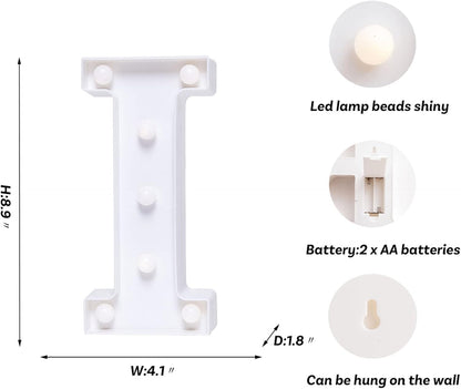 Foaky LED Letter Lights Sign Marquee Light Up Letters Sign for Night Light Wedding/Birthday Party Battery Powered Christmas Lamp Home Bar Decoration(I)
