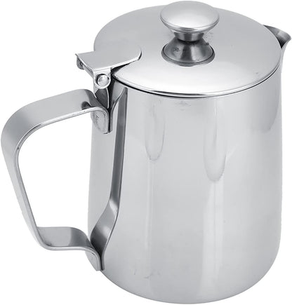 Stainless Steel Milk Frothing Pitcher, Stainless Steel Coffee Cup Mug Milk Frothing Pitcher Jug with Lid for Latte Coffee Art for Office Kitchen with handle(350ml)