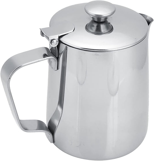 Stainless Steel Milk Frothing Pitcher, Stainless Steel Coffee Cup Mug Milk Frothing Pitcher Jug with Lid for Latte Coffee Art for Office Kitchen with handle(350ml)