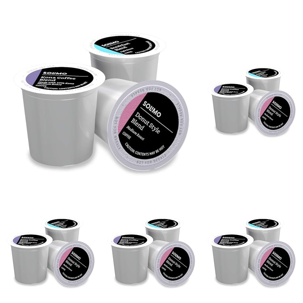 Amazon Brand - Solimo Variety Pack Light and Medium Roast Coffee Pods (Kona, Breakfast, Donut), Compatible with Keurig 2.0 K-Cup Brewers, 100 Count (Pack of 5)