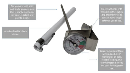 Rattleware Milk Frothing Thermometer, Barista Coffee Steaming Thermometer with 5" Stainless Steel Probe, 1" Dial, Fixed Clip, Fast Readout, Easy Temperature Gauge for Latte Cappuccino Foam