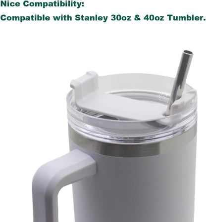 8 Pack Extra Long Metal Replacement Straws for Stanley 40oz Adventure Travel Tumbler, 304 Stainless Steel Reusable Drinking Straws with Clean Brush Compatible with Stanley Quencher 40oz Tall Tumbler