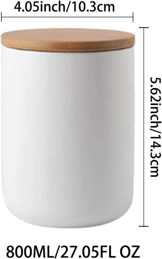 YYW Ceramics Food Storage Jar Canister with Airtight Seal Bamboo Lid, Simple Style Kitchen Canister for Food Storage, Store Coffee, Sugar, Tea, Spices and More (White (27.05oz/800ml))