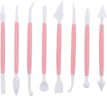 Marshmallow Fondant Cake Decorating Hand Tool 12 Pcs 5 Sets Sugarcraft Gumpaste Icing Smoother Rolling Pin Trimmer Cutter Embosser Flower Scissor Modelling Accessories Supplies Kit Pink