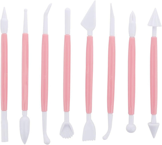 Marshmallow Fondant Cake Decorating Hand Tool 12 Pcs 5 Sets Sugarcraft Gumpaste Icing Smoother Rolling Pin Trimmer Cutter Embosser Flower Scissor Modelling Accessories Supplies Kit Pink