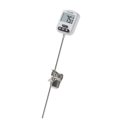 Taylor Programmable Digital Candy and Deep Fry Thermometer with Green Light Alert Display, Long Stem, and Adjustable Pan Clip, White
