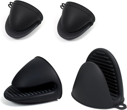 Silicone Oven Mitts Heat Resistant Hot Pot Holders Set for Kitchens - Mini Oven Mittens Silicone Rubber Gloves Small Pot Pinch Grip for Cooking & Baking, 6 Pack Black