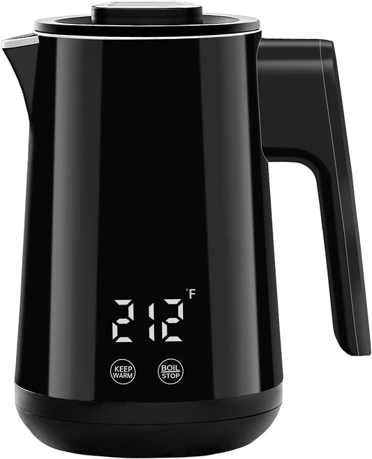 850ml Small Electric Kettle Temperature Control,800W Double Wall Electric Tea Kettle of 304 Stainless Steel,5 Temp Presets,Hot Water Kettle Electric,Auto Shut Off for Tea and Coffee-Black
