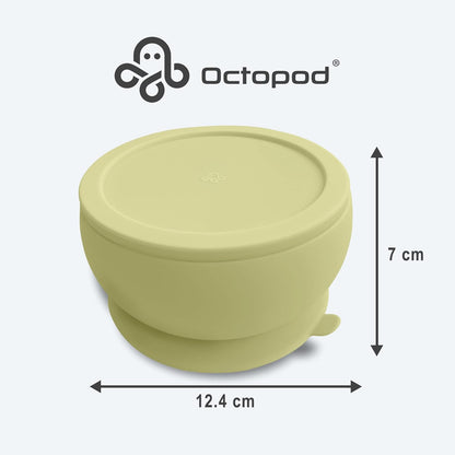 Abiie Octopod Silicone Baby Suction Bowl With Lid - Toddler & Baby Bowls, 8 oz, Yellow, Modern Style, Microwave Safe, Dishwasher Safe