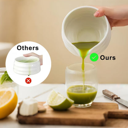 White Matcha Bowl with Spout - Chawan - Ceramic Matcha Bowls - Japanese Traditional Macha Tea Bowl for Mixing - Matcha Cup - Matcha Accessories - More Durable than Glass