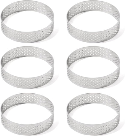 Guowall Stainless Steel Round Tart Ring Metal Perforated Cake Mold Pastry Molud for Circle Tartlet French Dessert Small Fruit Tarte Crust (6pcs)