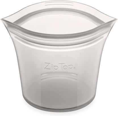 Zip Top Reusable Food Storage Bags | Short Cup [Gray] | Silicone Meal Prep Container | Microwave, Dishwasher and Freezer Safe | Made in the USA