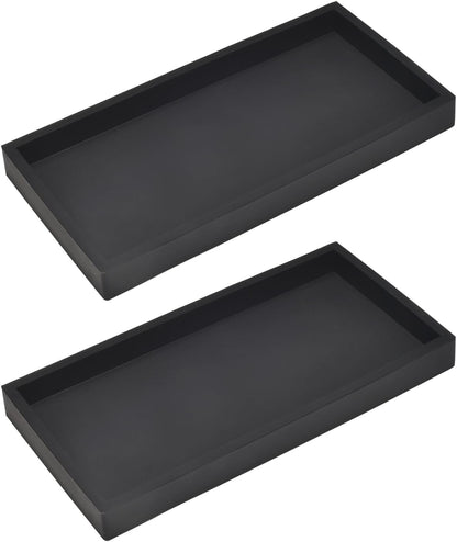 DNC 2PC 7.9" Small Bathroom Vanity Tray for Counter, Silicone Kitchen Sink Soap Tray for Countertop Dish Holder Dispenser Toilet Tank Desk Organizer Black