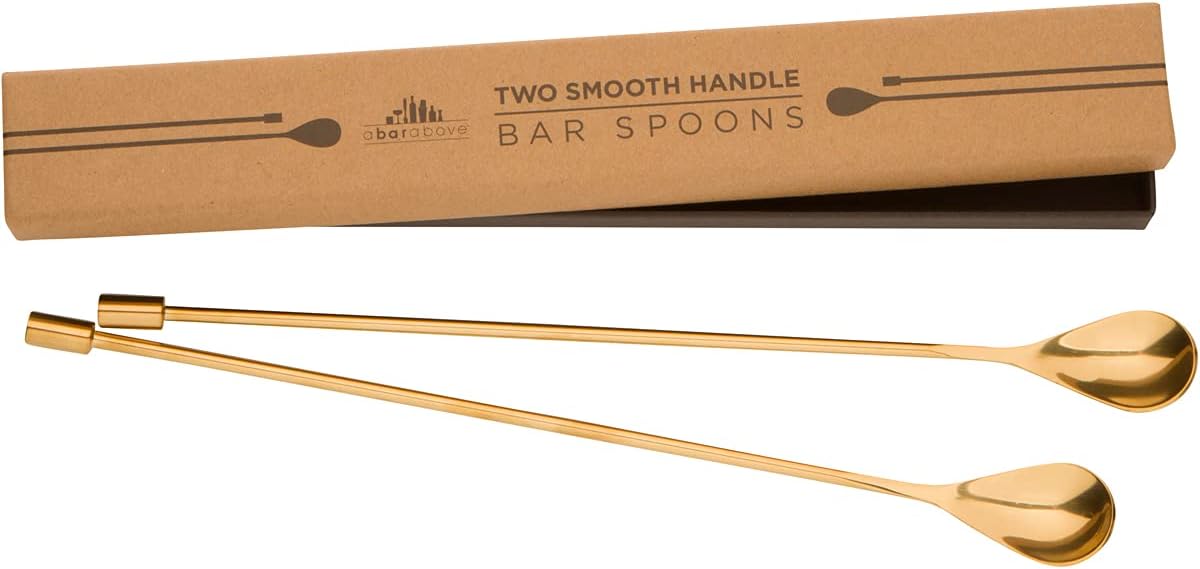 A Bar Above Bar Spoon Set, Spiral Handle, Stainless Steel Mixing Spoons for Cocktail Mixer Set, to Stir and Layer, Basic Professional or Home Bars Accessories (Gold, Smooth)