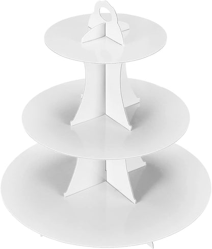 3-Tier Cupcake Stand, Cake Stand holder, Tiered DIY Cupcake Stand Tower for Dessert Table Displays, Birthday Theme Party Favors Decoration, Floral Tea Party, 12" W x 12.8" H, White