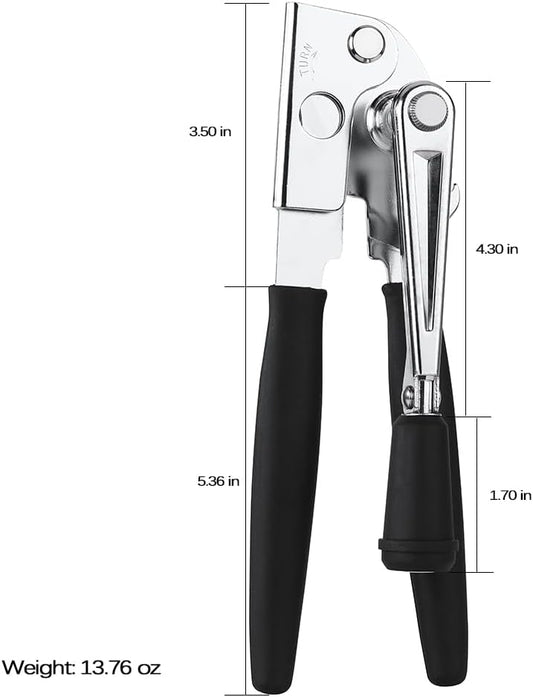 Manual Can Opener,Commercial Heavy Duty Can Openers with Easy-Turn Crank,Ergonomic Long Rubber Handle for Seniors