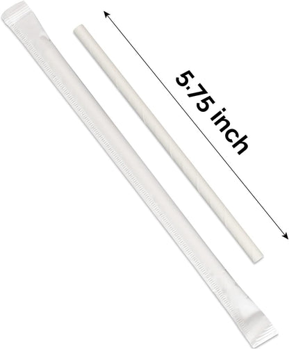 [400 Pack] Compostable Short Paper Straws Individually Wrapped, 5.75" x 0.24", Dye-free White - Great for Kids, Milk Cartons, Cocktail & Coffee