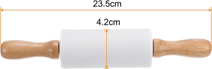 HARFINGTON Silicone Rolling Pins for Baking 9.25 Inch Non-Stick Silicone Surface Wooden Handle Rolling Pin Small Roller Playdough Rolling Pins for Fondant Kitchen Dough Pizza, White