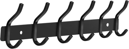 Wall Hooks Heavy Duty, 17 Inch Coat Rack Wall Mount with 6 Hooks, Black Wall Hooks for Hanging Backpack, Bag, Purse, Clothes, Hat, Coat, Towel | Entryway & Bathroom Storage Organization Hanger