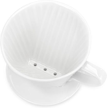 Pour Over Ceramic - Coffee Dripper with 3 Holes Flat Bottom, Porcelain Slow Filter Cone for Travel, Camping, Office, Home, Coffee Maker Brew