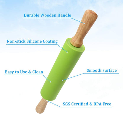 Ewinever 1Set Rolling Pin Pastry Mat Set Non-Stick 6 in 1 Dough Roller Baking Kit with Pastry Cutter Reusable Kneading Mat Scraper Basting Brush