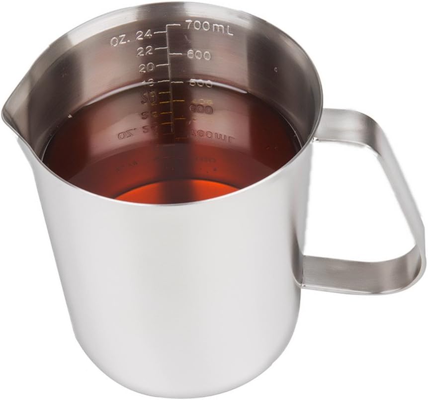 Measuring Cup, Stainless Steel Measuring Cup (24 Ounce/ 0.7 Liter), Milk Frothing Pitcher, Steaming Pitcher, Milk Frothing Cup with Marking with Handle for Espresso Machines, Latte Art