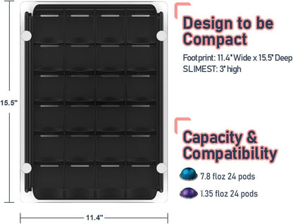 EVERIE 3'' SLIM Crystal Tempered Glass Organizer Drawer Holder Compatible with Nespresso Vertuo Capsules, Compatible with 24 Vertuoline Pods, NP06