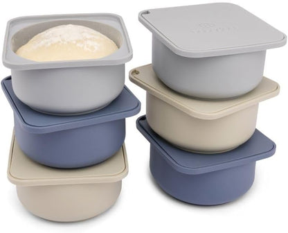 Babadoh Pizza Dough Proofing Silicone Containers with Lids | Pizza Making Accessories | Set of 6 | Multi Blue (2 Dough, 2 Smoke, 2 Steel) | Original Size (make 12" Pizzas)
