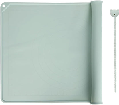 Silicone Baking Mat - Extra Thick Non-Stick Pastry Mat with Measurement Markings, 21"x15" Non-Slip Silicone Pad with Raised Edges (Light Green)