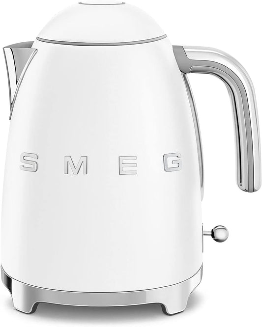 SMEG 50's Retro Style 7 Cup Electric Water Kettle with Automatic Shutoff, Removable Base, and Water Indicator, KLF03WHUS, White