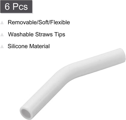 uxcell 6Pcs Silicone Straw Tips, Silicone Straw Elbows Tip, Soft Reusable Metal Straw Covers Fit for 8mm/0.31" OD Stainless Steel Straws, White