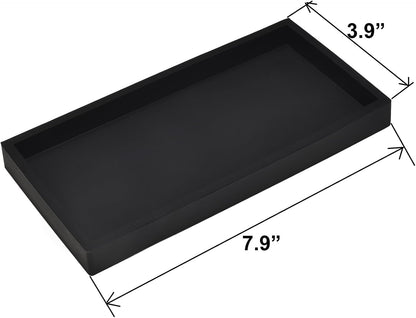 DNC 2PC 7.9" Small Bathroom Vanity Tray for Counter, Silicone Kitchen Sink Soap Tray for Countertop Dish Holder Dispenser Toilet Tank Desk Organizer Black