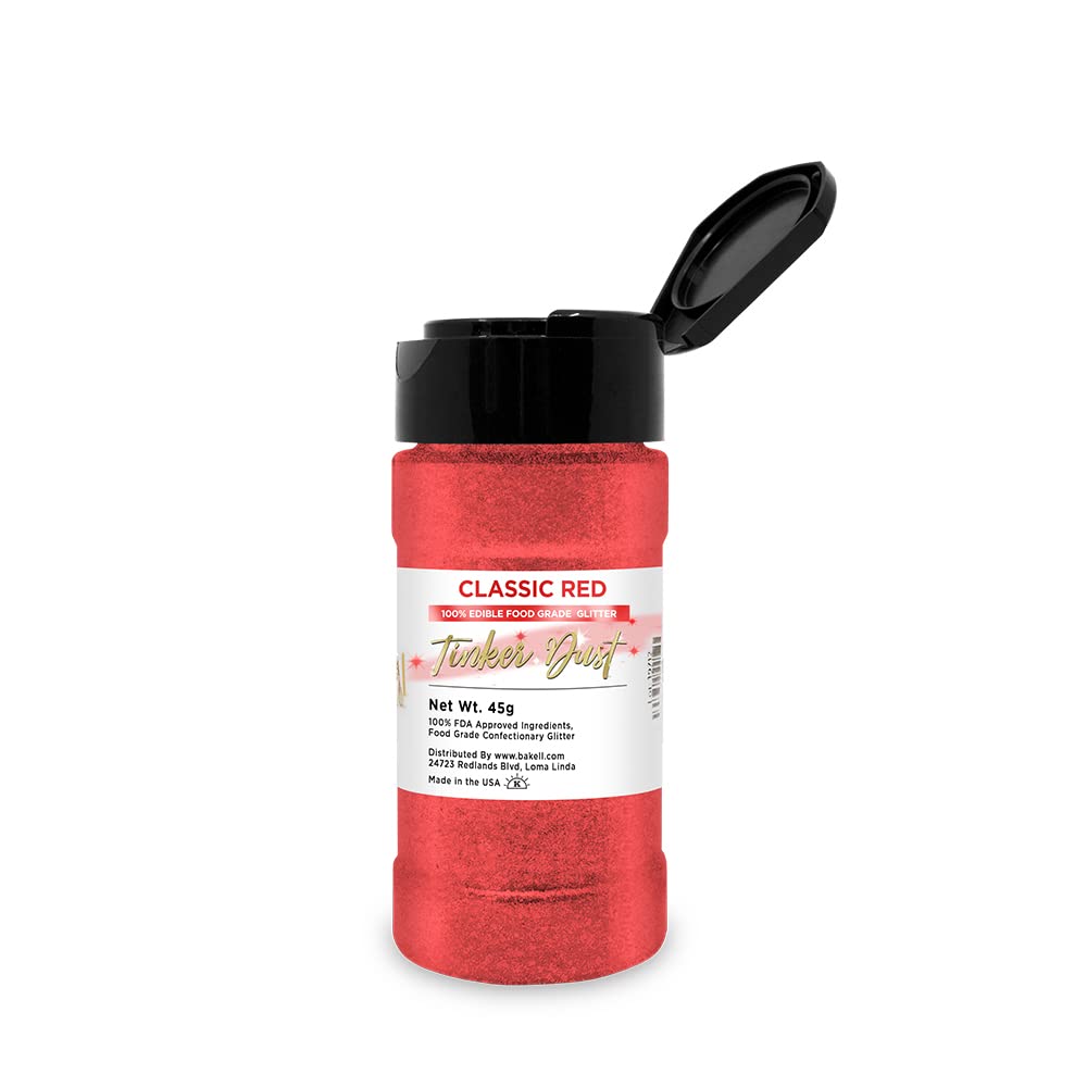 BAKELL® Red Edible Glitter, 45 Gram Shaker | TINKER DUST Edible Glitter | Approved Glitter | 100% Edible Glitter | Cakes, Cupcakes, Cake Pops, Drinks, Vegan Glitter & Dusts