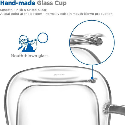 ecooe 12 oz Double Walled Glass Coffee Mug Latte Cappuccino Cups Set of 2, Clear Glass Coffee Cups with Handle, Insulated Coffee Cup Borosilicate Heat Resistant Double Wall Glass Coffee Mug Tea Cups
