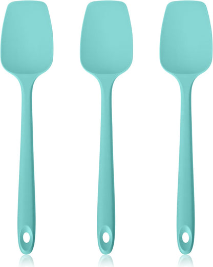 600ºF Heat Resistant Spatulas, High Heat Food Safe Semless Kitchen Silicone Spoon Spoonula Scraper Set for Cooking Baking Mixing Scraping Stirring Nonstick Cookware Pan Bowl (3Pcs,Turquoise)