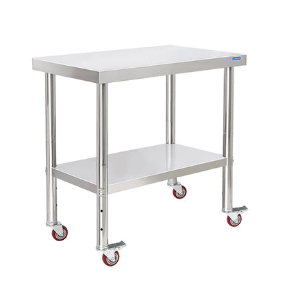 Stainless Steel Table with Wheels 30 x 18 Inch NSF Commercial Stainless Steel Metal Prep Table for Restaurant Kitchen Garage