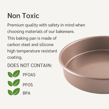 Non Toxic Nonstick 9 inch Round Cake Pans Set of 2 | Quality Non Stick 9 inches Layer Circle Cake Pan 2 inches Deep | Best 9in Baking Pan PFOA, BPA free Nontoxic | 9inch 9inches Cake Pans Set