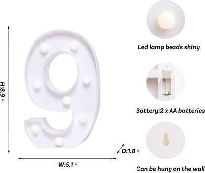 Foaky Decorative Led Marquee Light Up Number, Marquee Light Up Number Sign for Night Light Wedding Birthday Party Christmas Home Bar Decoration Number(9)