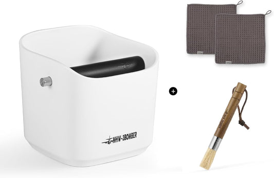 MHW-3BOMBER Coffee Knock Box Mini Espresso knock box Square Non-Slip With Removable Knock Bar (White Set, 1.2L)