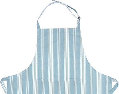 AMOUR INFINI Cotton Striped Aprons for Women with Pockets - Adjustable Strap and Waist Ties Printed Apron for Baking, Cooking, Gardening (27.5 x 33 Inches - Dove Blue)
