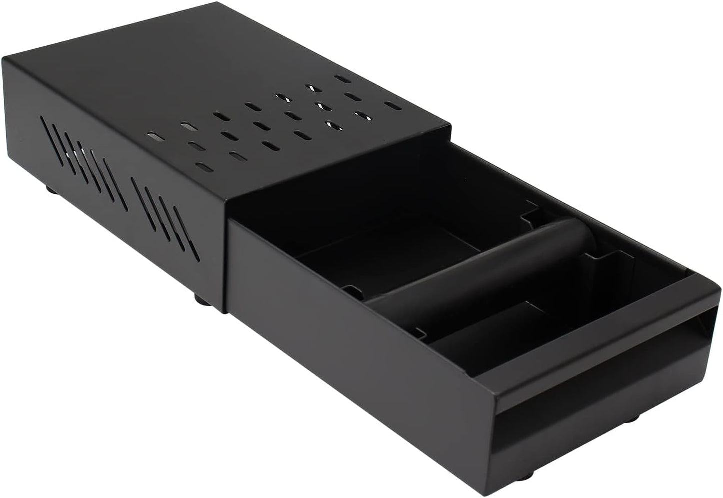 Espresso Knock Box Drawer, Stainless Steel Coffee Ground Container with Removable Rubber Knocking Bar, 9.84 x 7.08 x 3.34 inch (Black)