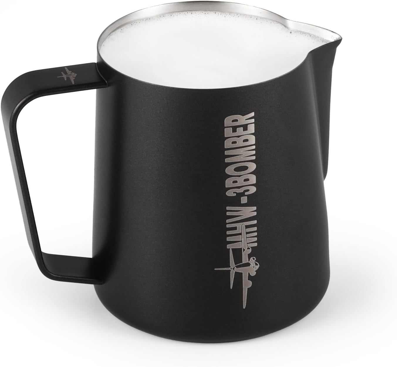 MHW-3BOMBER Milk Frothing Pitcher, 16oz/450ml Milk Frother Cup for Barista, SUS304 Stainless Steel Espresso Steaming Pitchers for Milk/Coffee/Latte Art, Matte Black, P3025B-OS