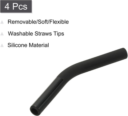 uxcell 4Pcs Silicone Straw Tips, Silicone Straw Elbows Tip, Soft Reusable Metal Straw Covers Fit for 6mm/0.24" OD Stainless Steel Straws, Black