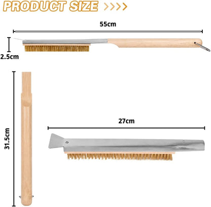 Pizza Oven Brush, 21" Brush and Stainless Steel Scraper for Pizza Stone, BBQ Grill Cleaning Brush Non Scratch Heat Proof Brass Bristles with Screwdriver, Outdoor Pizza Oven and Accessories