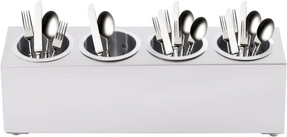 Stainless Steel Flatware Utensil Holder, Commercial Cylinder Silverware Organizer for Countertop Restaurant, 4-Hole