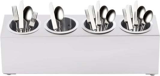 Stainless Steel Flatware Utensil Holder, Commercial Cylinder Silverware Organizer for Countertop Restaurant, 4-Hole