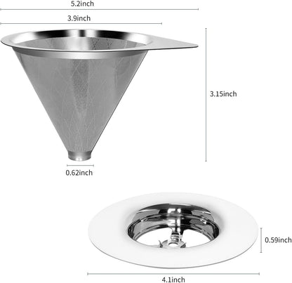 LHS Pour Over Coffee Dripper Reusable Coffee Filter Paperless Coffee Filter Stainless Steel Pour Over Coffee Maker Cone Coffee Dripper for 1-2 Cup,Argyle Pattern