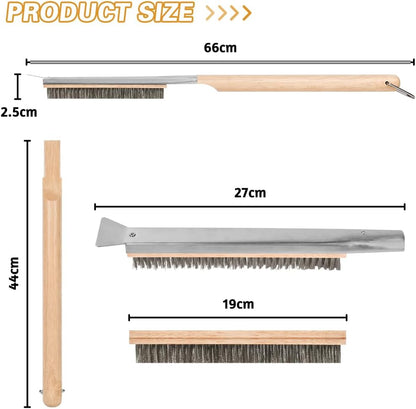 Pizza Oven Brush, 26" Brush and Stainless Steel Scraper for Pizza Stone with Screwdriver and Non Scratch Heat Proof Brass Bristles, BBQ Grill Cleaning Brush Outdoor Pizza Oven and Accessories