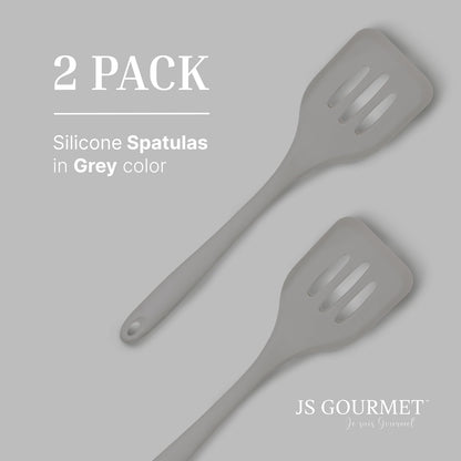 Silicone Slotted Turner Set – 2-Piece Set of Turner Spatulas for Eggs and Pancakes – Kitchen Tools and Accessories with Comfortable Handles, Heat-Resistant Utensils for Cooking & Baking – Grey
